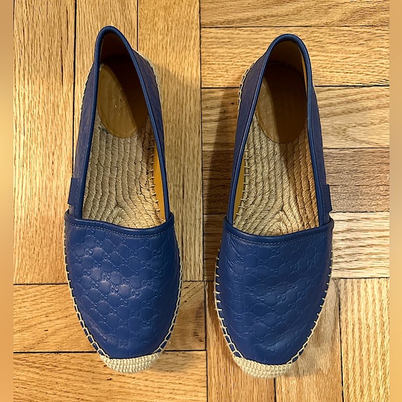 Gucci Blue Microguccissima Leather Espadrilles Size 7.5 - Picture 1 of 8